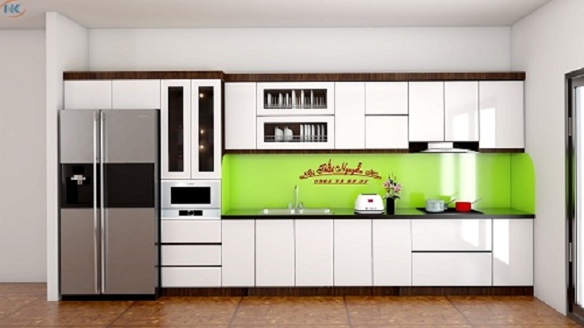 Bản vẽ 3D tủ bếp gỗ acrylic nhà anh Vinh, Sóc Sơn
