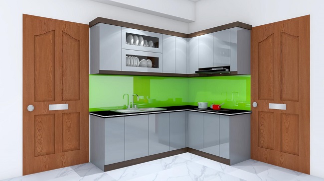 Cách lựa chọn kính ốp bếp cho tủ bếp màu ghi khá đơn giản