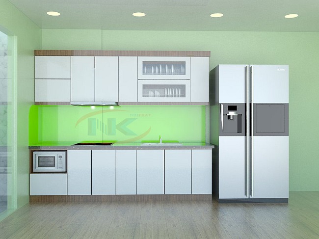 Tủ bếp màu trắng bề mặt phủ nhựa acrylic bóng gương cao cấp