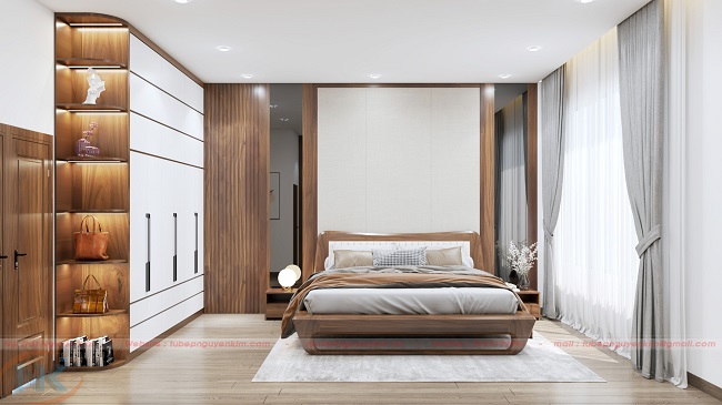 Phòng ngủ bé trai đơn giản, hài hòa về màu sắc với tổng thể không gian nội thất gia đình