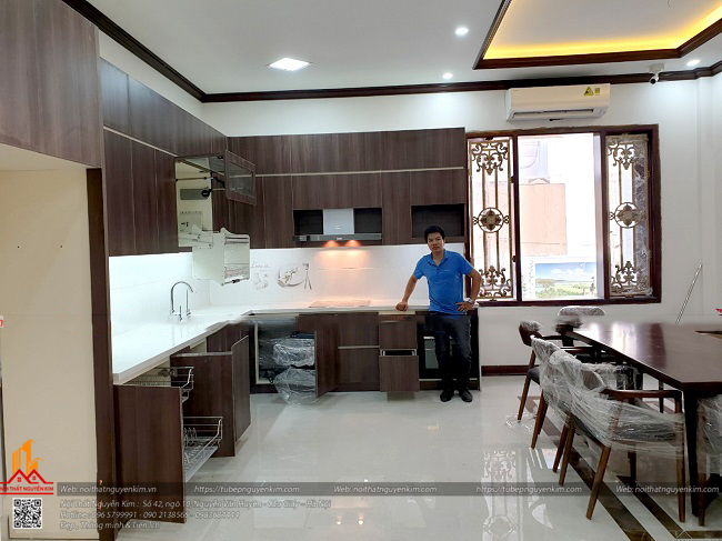 Tủ bếp laminate vân gỗ nhà anh Thắng, chị Liên, TP.Bắc Ninh