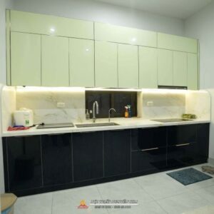 Bàn giao tủ bếp inox cánh kính chữ i nhà anh Chiến, Long Biên
