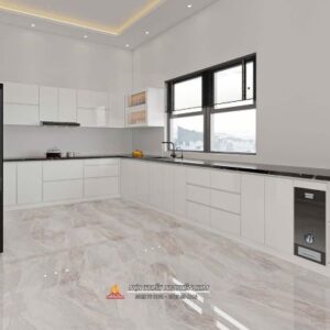 Mẫu tủ bếp nhựa Picomat cánh acrylic chữ L nhà chị Ngọc, Thanh Thủy, Phú Thọ